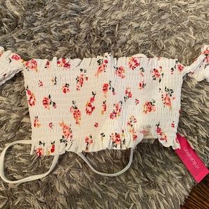 xhilaration white smock sleeve floral swim top